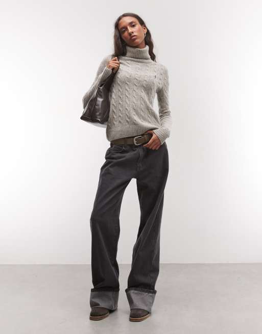 Polo Ralph Lauren icon logo turtle neck sweater in cream, 2 of 4