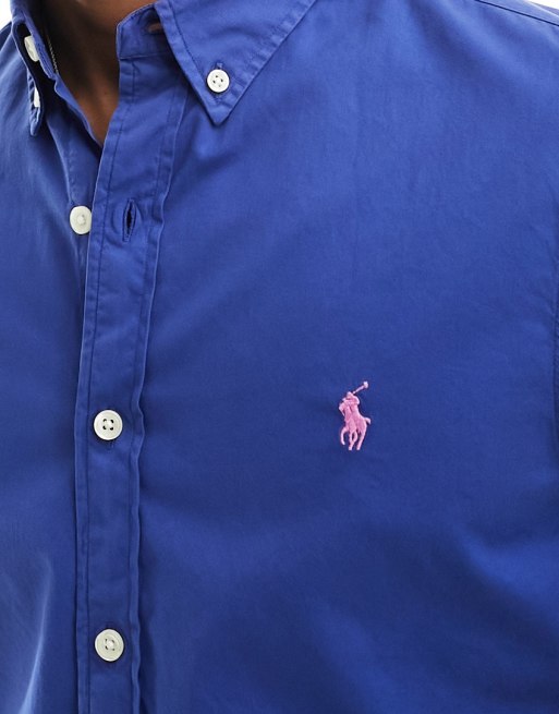 Polo Ralph Lauren icon logo twill shirt slim fit in royal blue ASOS