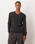 [Polo Ralph Lauren] Polo Ralph Lauren icon logo v-neck merino wool knit jumper in charcoal marl-Grey L Charcoal marl