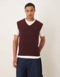 [Polo Ralph Lauren] Polo Ralph Lauren icon logo v-neck rich wool cable knitted singlet in burgundy marl-Red XL Burgundy marl