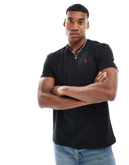 Polo Ralph Lauren icon logo v neck t shirt classic oversized fit in black ASOS