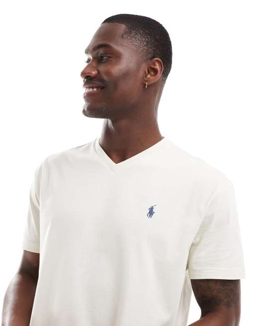 Polo Ralph Lauren icon logo v neck t shirt classic oversized fit in cream ASOS