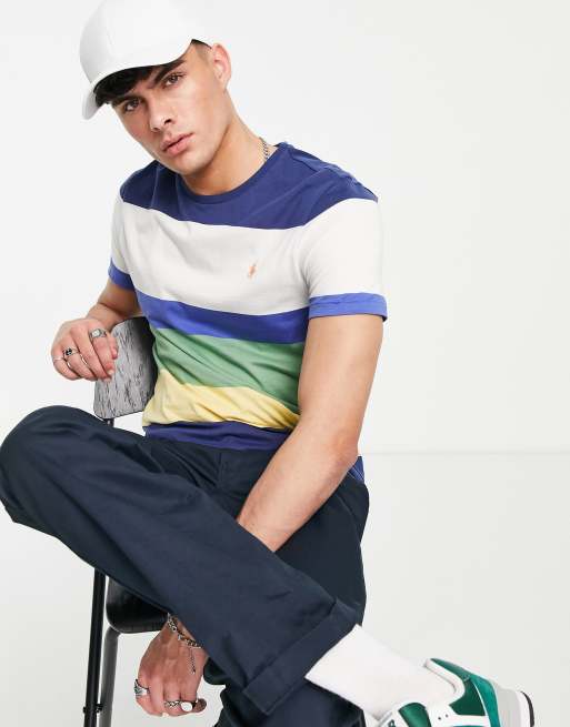 Polo Ralph Lauren icon logo varied stripe t-shirt in navy multi (part of a set)