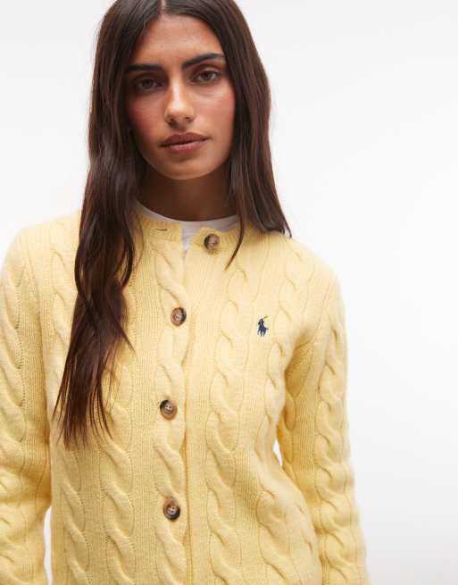 Polo Ralph Lauren icon logo wool  cable knit cardigan in yellow, 2 of 4