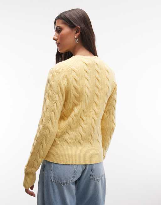 Polo Ralph Lauren icon logo wool  cable knit cardigan in yellow, 4 of 4