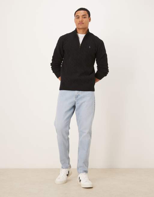 Polo Ralph Lauren icon logo wool cable knit half zip jumper in black, 2 of 5