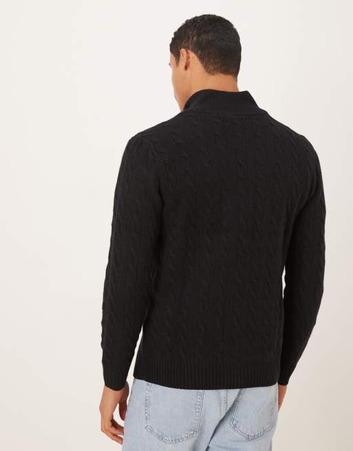 Polo Ralph Lauren icon logo wool cable knit half zip jumper in black, 3 of 5