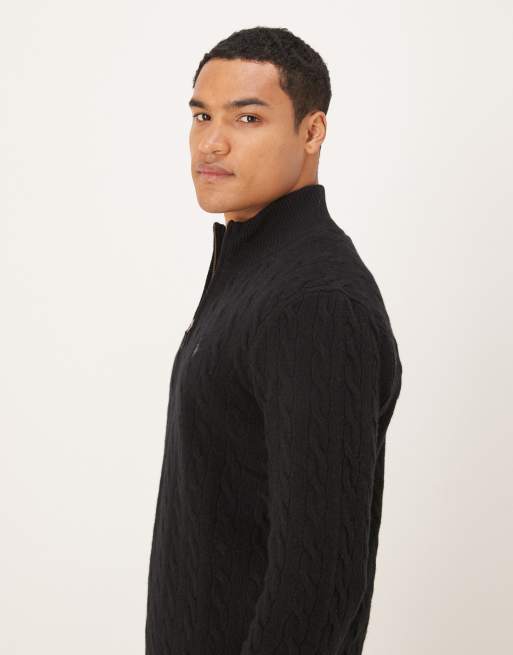 Polo Ralph Lauren icon logo wool cable knit half zip jumper in black, 4 of 5