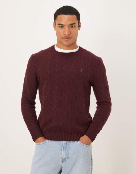 Polo Ralph Lauren icon logo wool cable knit jumper in burgundy marl - view 1