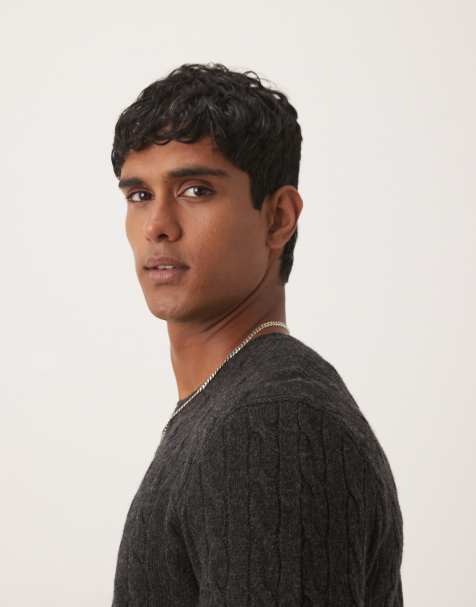 Polo Ralph Lauren icon logo wool cable knit jumper in charcoal marl - view 1