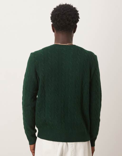 Polo Ralph Lauren icon logo wool cable knit jumper in dark green, 3 of 5