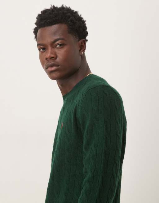 Polo Ralph Lauren icon logo wool cable knit jumper in dark green, 4 of 5