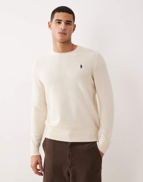 Polo Ralph Lauren icon logo wool knit jumper in cream/tan - view 1