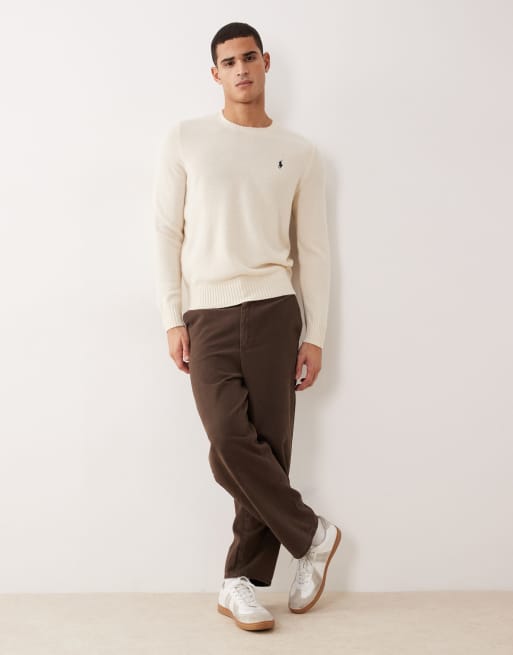 Polo Ralph Lauren icon logo wool knit jumper in cream, 2 of 5