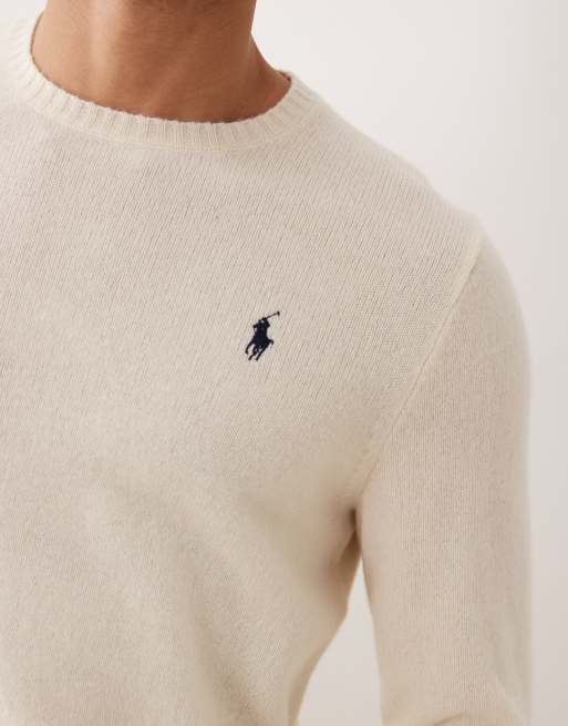 Polo Ralph Lauren icon logo wool knit jumper in cream, 5 of 5