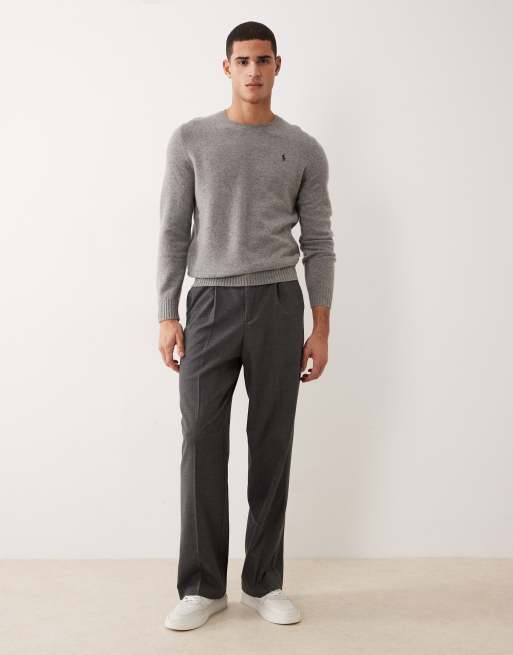 Polo Ralph Lauren icon logo wool knit jumper in grey marl, 2 of 5