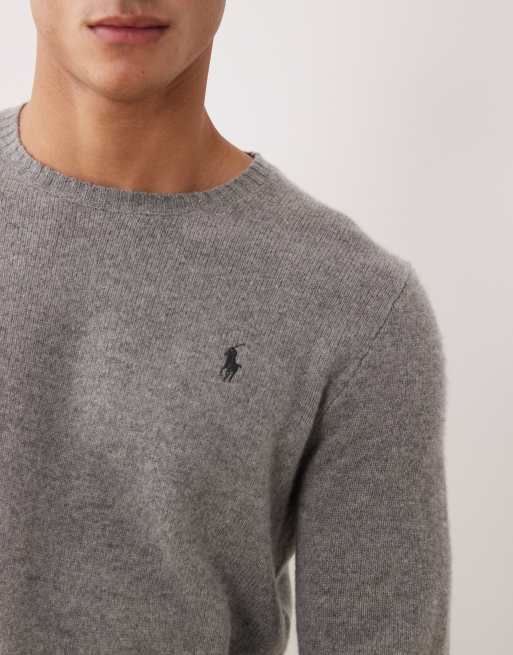 Polo Ralph Lauren icon logo wool knit jumper in grey marl, 5 of 5
