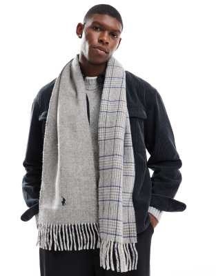 Polo Ralph Lauren icon logo wool knit reversible scarf in grey check