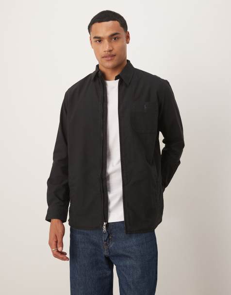 Polo Ralph Lauren icon logo zip front garment dyed oxford overshirt in black - view 1