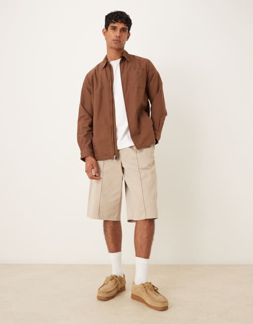 Polo Ralph Lauren icon logo zip front garment dyed oxford overshirt in brown