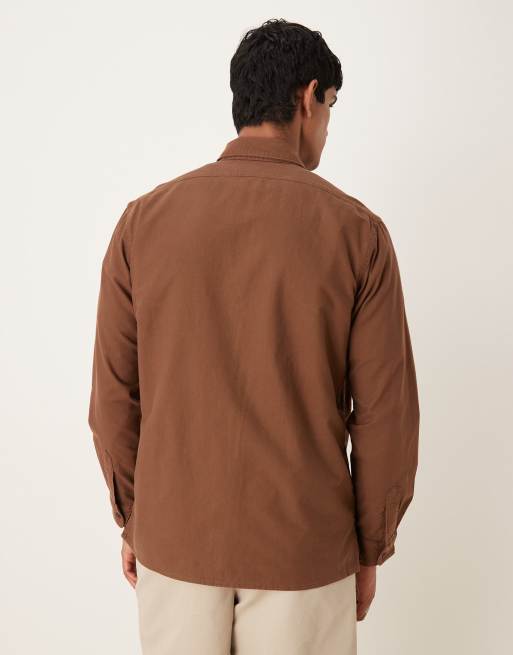 Polo Ralph Lauren icon logo zip front garment dyed oxford overshirt in brown