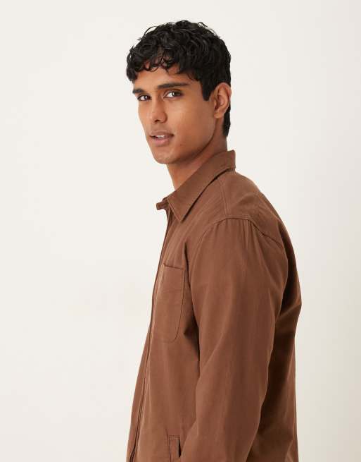 Polo Ralph Lauren icon logo zip front garment dyed oxford overshirt in brown