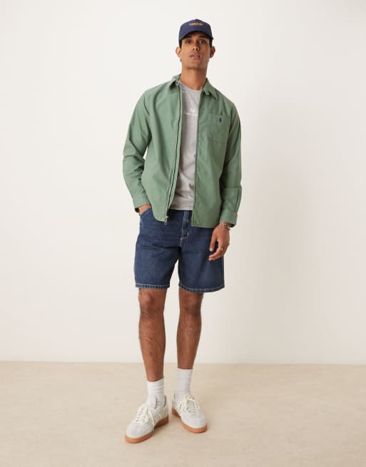 Polo Ralph Lauren icon logo zip front garment dyed oxford overshirt in light green, 3 of 4