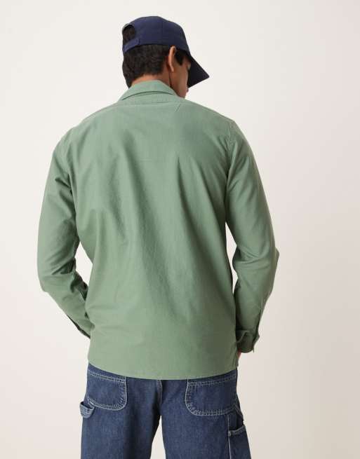 Polo Ralph Lauren icon logo zip front garment dyed oxford overshirt in light green, 4 of 4
