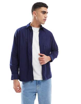 Polo Ralph Lauren Icon Logo Zip Front Garment Dyed Oxford Overshirt In Navy