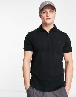 Polo Ralph Lauren icon logo zip neck stretch pique polo in black - ASOS Price Checker