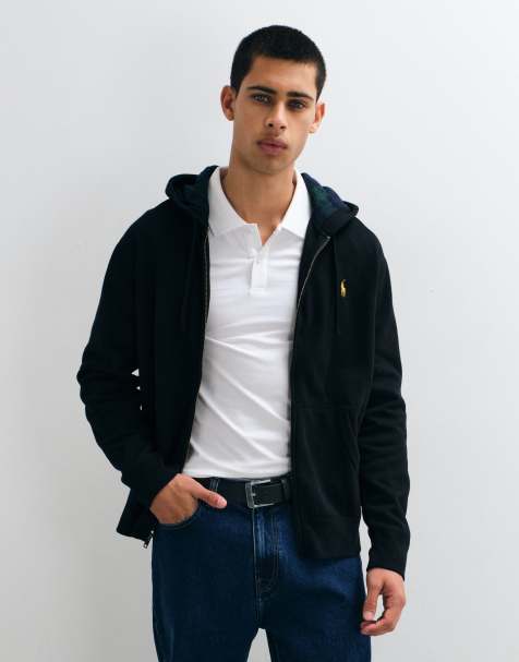 Polo Ralph Lauren icon logo zip through hoodie in black - view 1