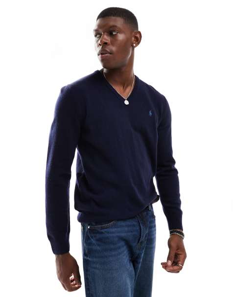Polo Ralph Lauren - Icon - Maglione pesante in cotone blu navy con logo e scollo a V - view 1