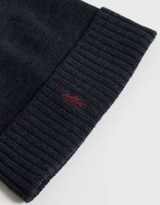 Polo Ralph Lauren – Icon – Mörkgrå, stickad mössa i merinoull med logga, 2 av 3