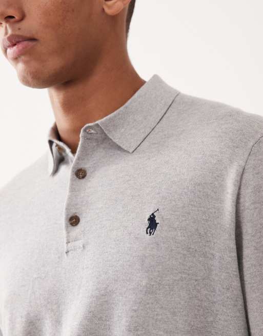 Polo Ralph Lauren - Icon - Polo in cotone grigio mélange con logo, 5 di 5