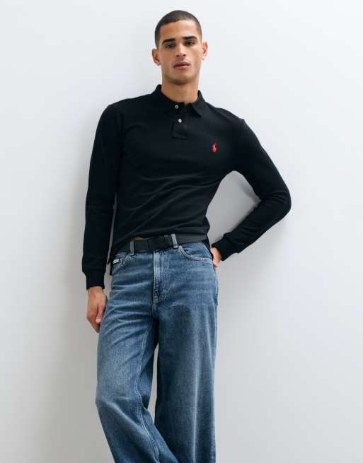 Polo Ralph Lauren - Icon - Polo slim a maniche lunghe in piqué nera con logo, 2 di 5