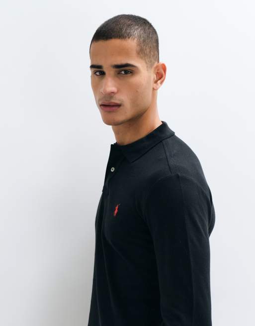 Polo Ralph Lauren - Icon - Polo slim a maniche lunghe in piqué nera con logo, 4 di 5