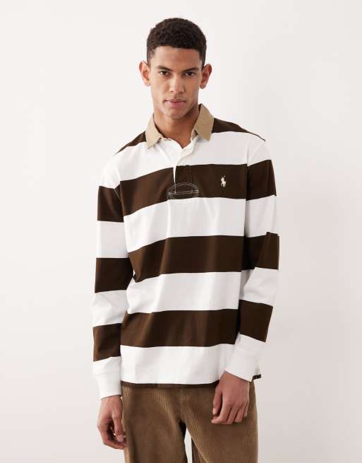 Polo Ralph Lauren - Icon - Polo stile rugby classica oversize marrone a righe color block con logo