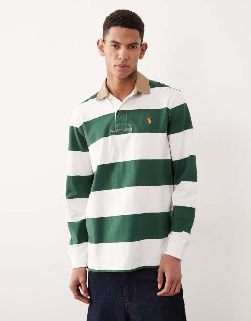 Polo Ralph Lauren - Icon - Polo stile rugby classica oversize verde a righe color block con logo