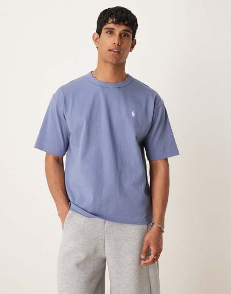 Polo Ralph Lauren icon script logo back print heavyweight relaxed fit t-shirt in mid blue - view 1