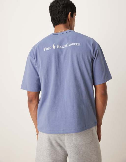 Polo Ralph Lauren icon script logo back print heavyweight relaxed fit t-shirt in mid blue