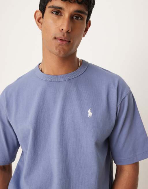 Polo Ralph Lauren icon script logo back print heavyweight relaxed fit t-shirt in mid blue