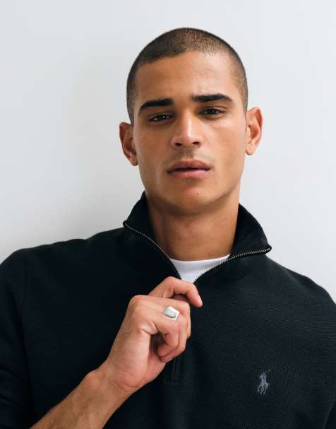 Polo Ralph Lauren icon sweatshirt med tekstur, standard fit og kvart lynlås i sort - view 1