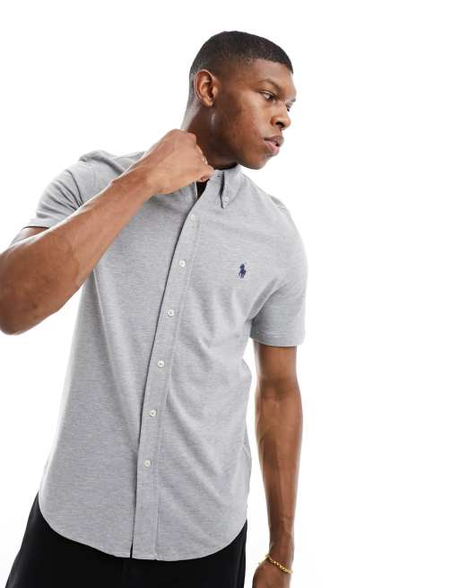 Polo Ralph Lauren – Icon – Szara melanżowa koszulka polo z piki z krótkim rękawem i logo