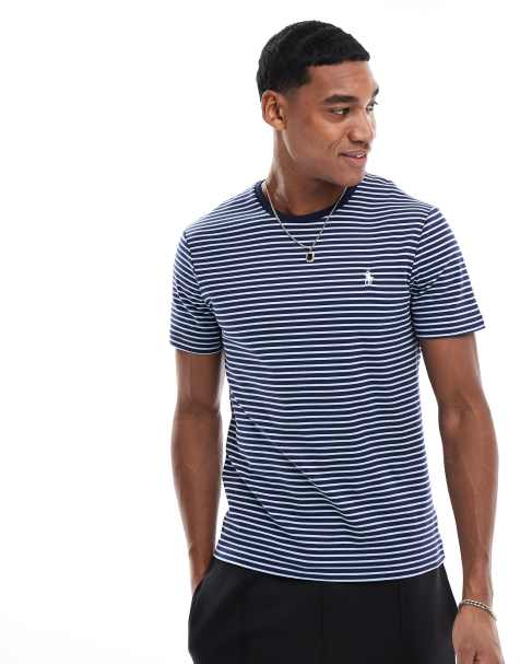 Polo Ralph Lauren - Icon - T-shirt custom fit blu navy/blu a righe in cotone pima con logo - view 1