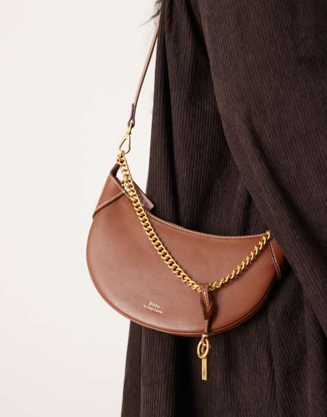 Polo Ralph Lauren - ID - Brun mini-taske med crossbody-kæderem i 100% læder - view 1