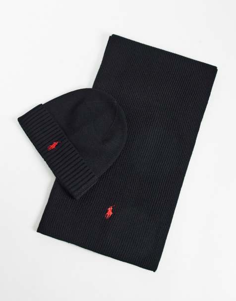 Polo Ralph Lauren ikon-logo tørklæde- og huesæt i sort - view 1
