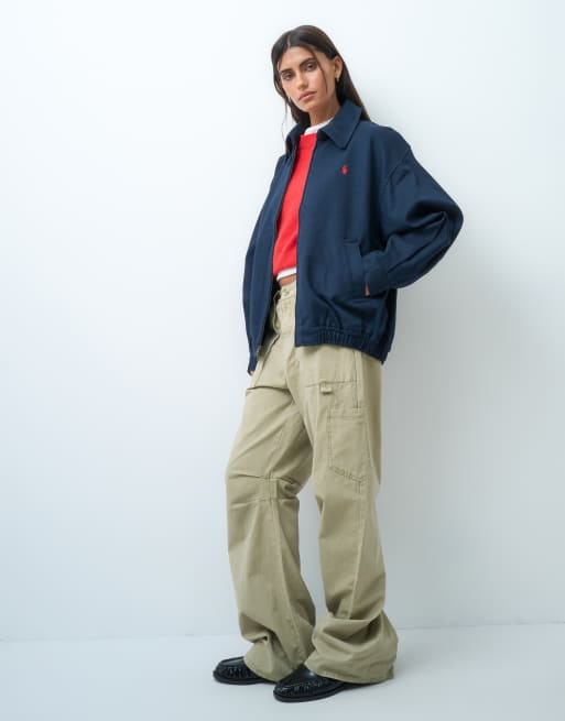 Polo Ralph Lauren ikonlogga i bomullstwill, oversize passform, harrington bomber i navy, 4 av 4