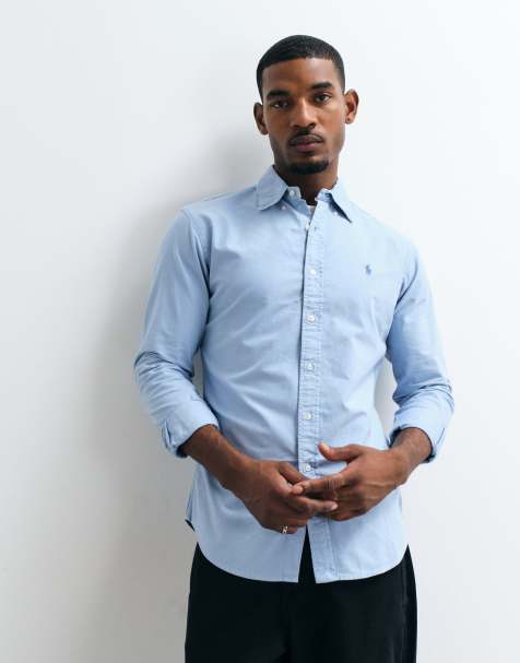 Polo Ralph Lauren ikonlogga slim fit garment dyed oxfordskjorta i blått - view 1
