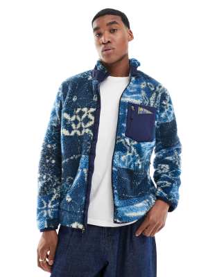 Polo Ralph Lauren Indigo Shibori Print Borg Half Zip Sweatshirt In Animal Print