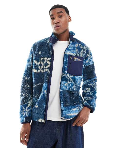 Polo Ralph Lauren – Indigo Shibori – Sweatshirt aus Teddyfell in Dunkelblau mit kurzem Reißverschluss und Print - view 1
